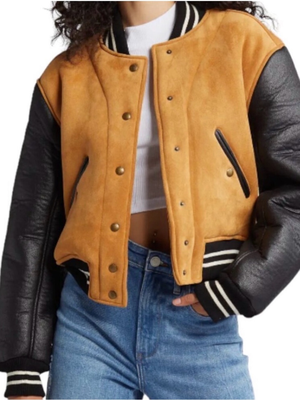 NWT Free People BLANKNYC Booksmart Vegan Leather Suede Bomber Jacket Size Medium
